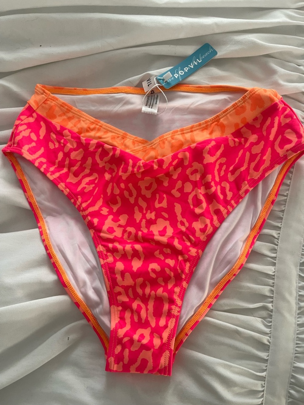 Popvil Neon Pink & Orange Leopard high waisted bikini Bottom